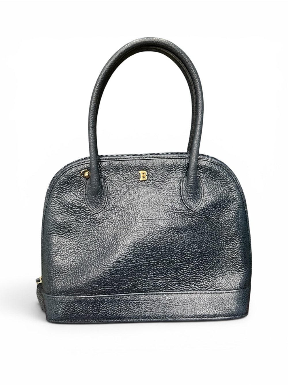 Vintage Bally Navy Pebbled Leather Dome Satchel Bag | Crossbody Convertible